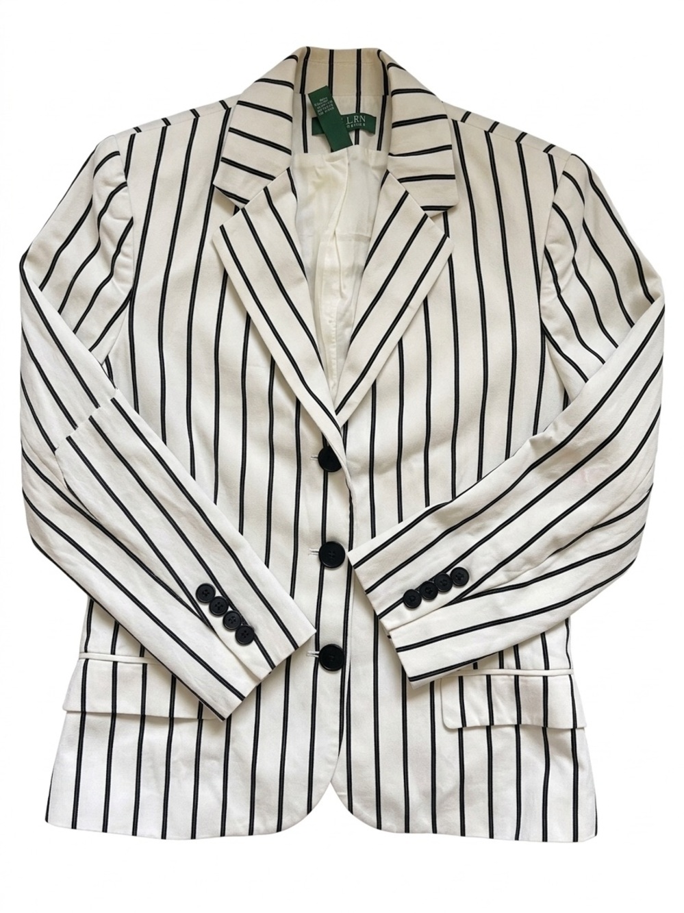 NWT 1990s Lauren Ralph Lauren Black Cream Stripe Blazer Size 6 Cotton Jacket